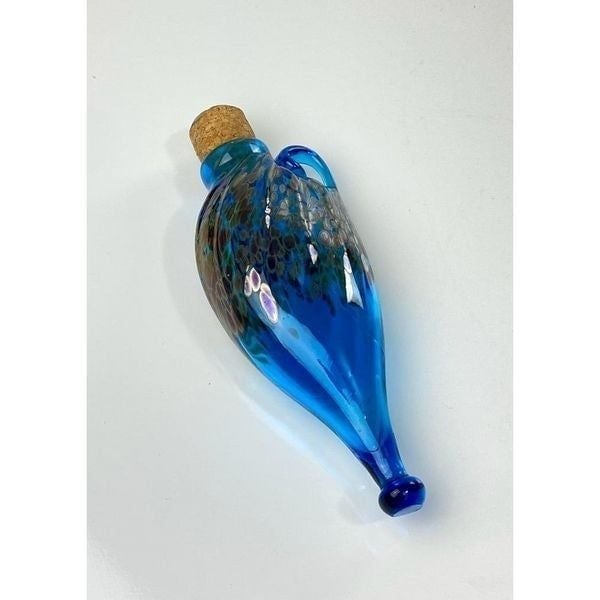 Vtg Hand Blown Iridescent Twisted Corked Bottle Vase 8.5
