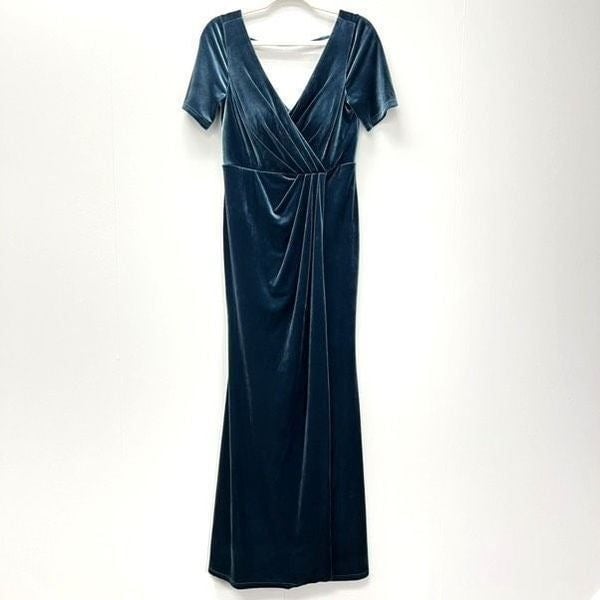 Revelry Giselle Desert Blue Velvet Faux Wrap Maxi Gown Size 6 7o1S0SibY