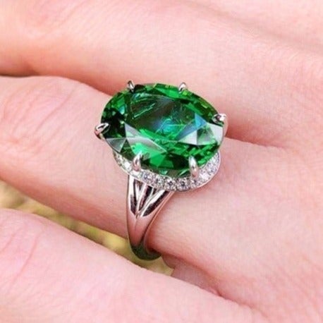 Dainty Large Oval Zircon Emerald Elegant Silver Rings for Women, INDN8212 CAE3nUr8n