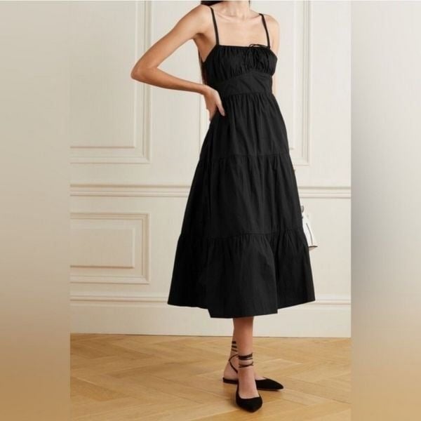 Faithfull the Brand Alexia Cotton Midi Dress in Black Size Large 7gDx8fQTh