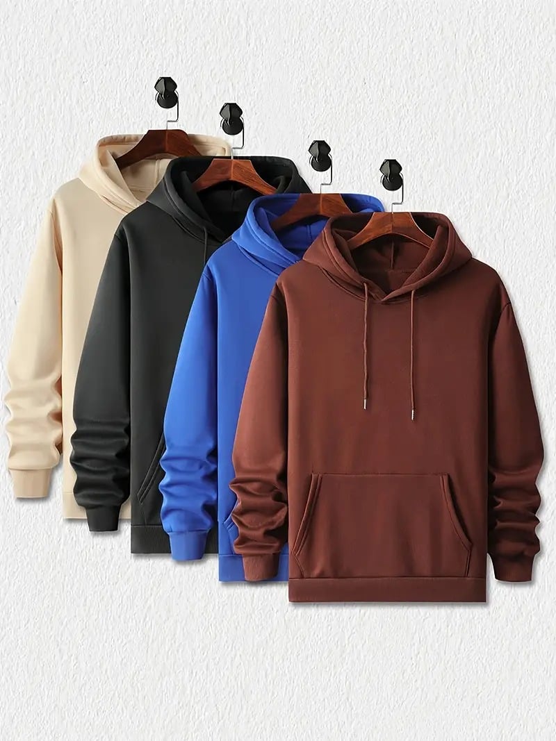 4Pcs Cool Hoodies For Men, Men´s Casual Solid Hooded Sweatshirt Streetwear For W 0VQ2AAepq