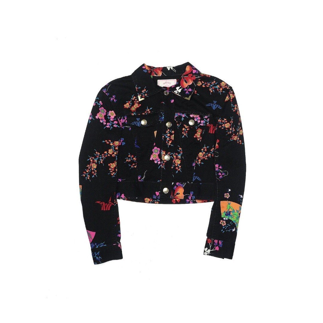 2011 VERSACE for H&M Black Floral Fan Origami Print Stretchy Jacket - US 4 An7o8OUbY