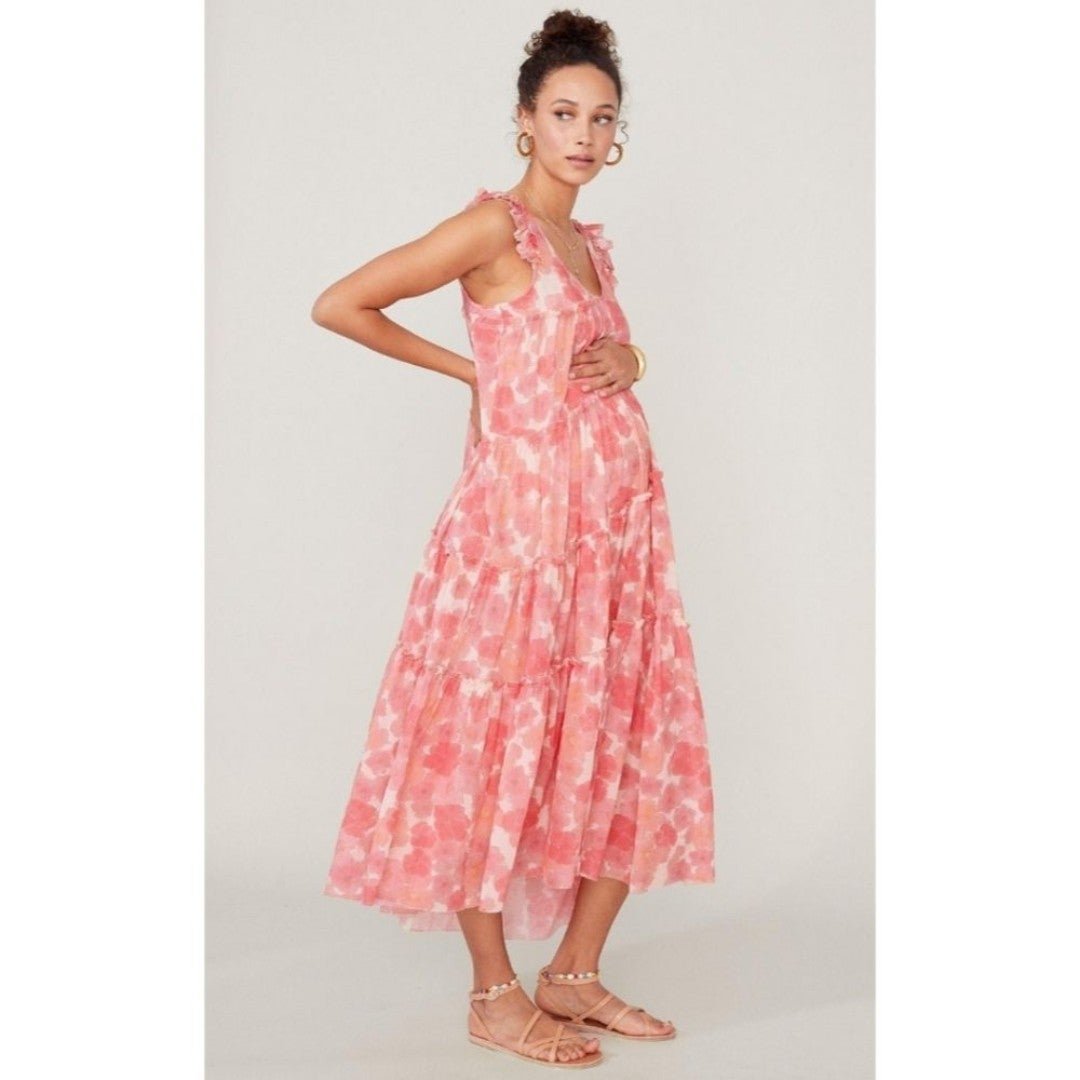 {Hatch} The Anaelle Maxi Dress In Pink Poppy - Maternit