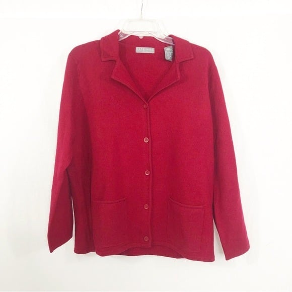 Kate Hill Wool Cardigan Sweater, Size Large Petite, Red 3kKTqoqVm